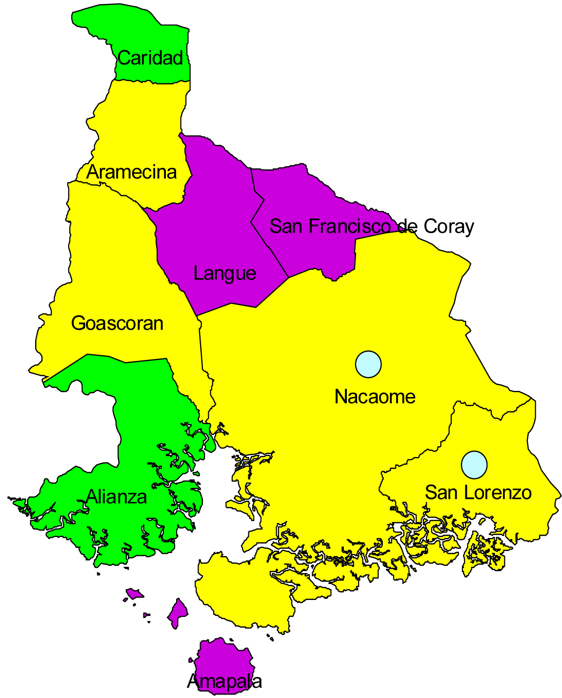 Mapa de la Division municipal del departamento de Valle